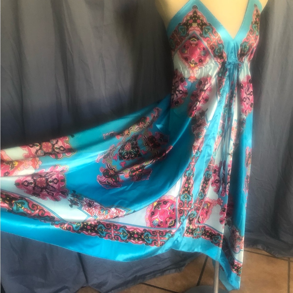 Blue and Pink Spaghetti Strap Maxi Sundress - Picture 2 of 16